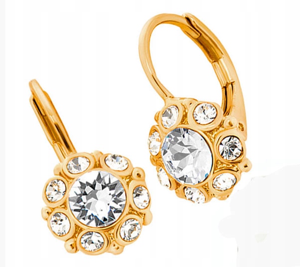 KOLCZYKI ZŁOTE Z KRYSZTAŁAMI SWAROVSKI KWIATUSZKI