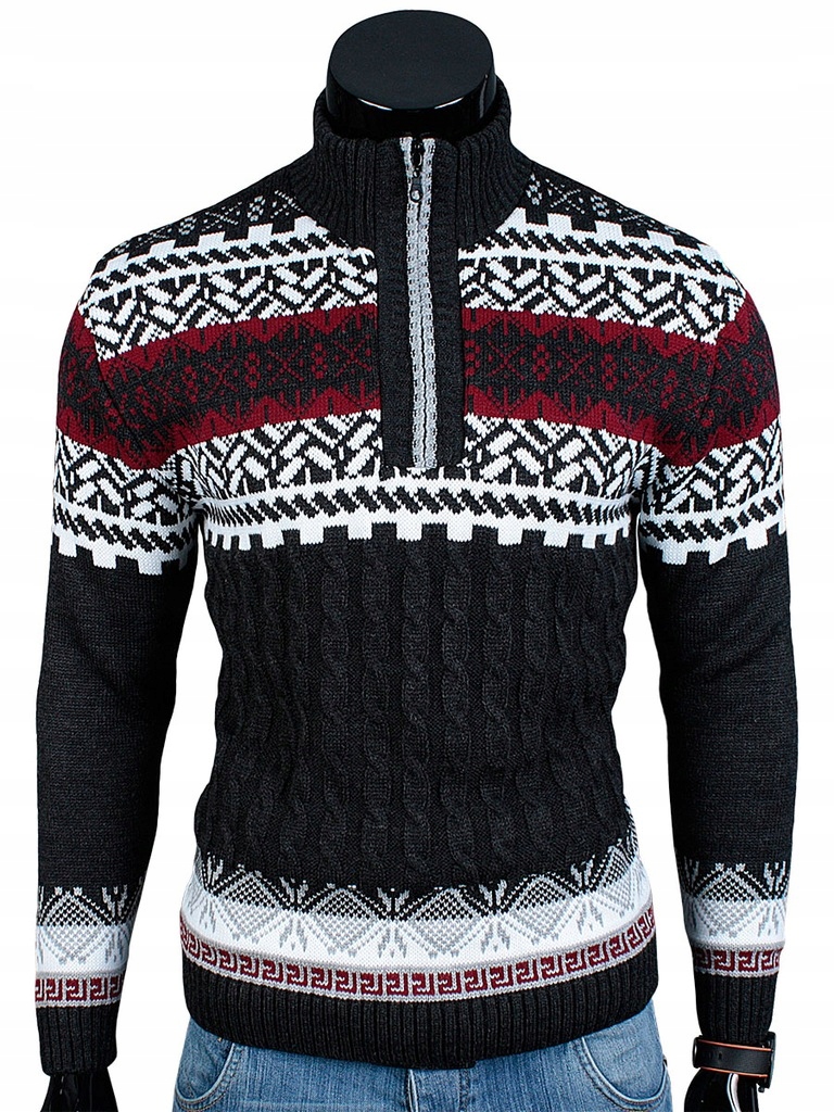 SWETER Wzór NORWESKI N67 Antracyt___M___POLSKA Rozmiar M