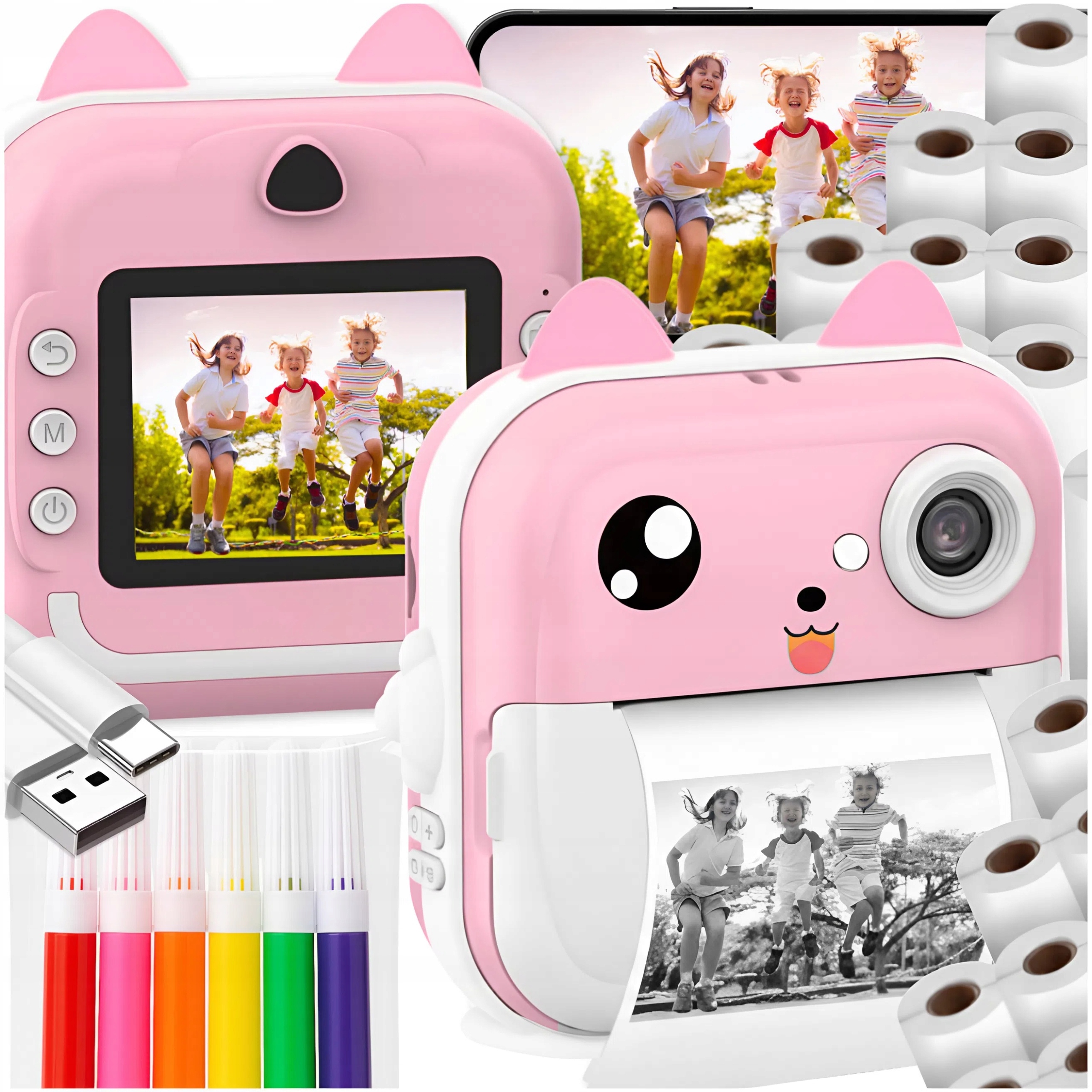Mini Drukarka Drukuś Termiczna Aparat Natychmiastowy Dla Dzieci 20 Rolek