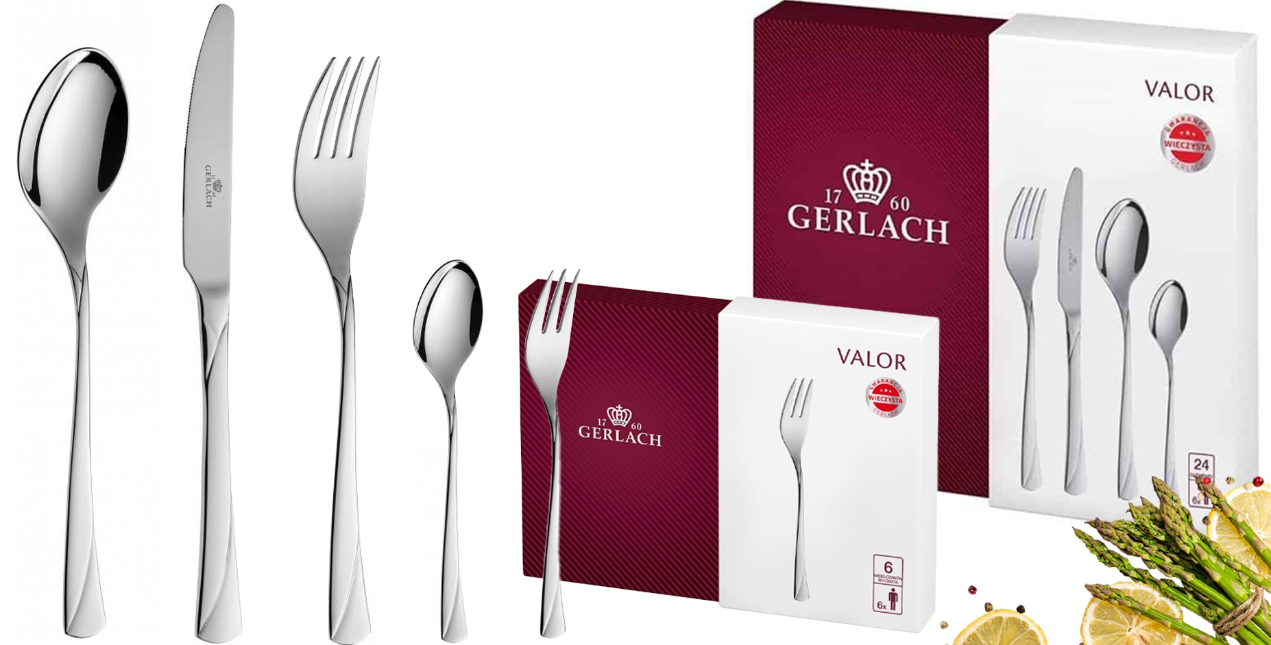 GERLACH KOMPLET ZESTAW SZTUĆCY SZTUĆCE + WIDELCZYKI CIASTA VALOR 30el 6os Wykończenie połysk