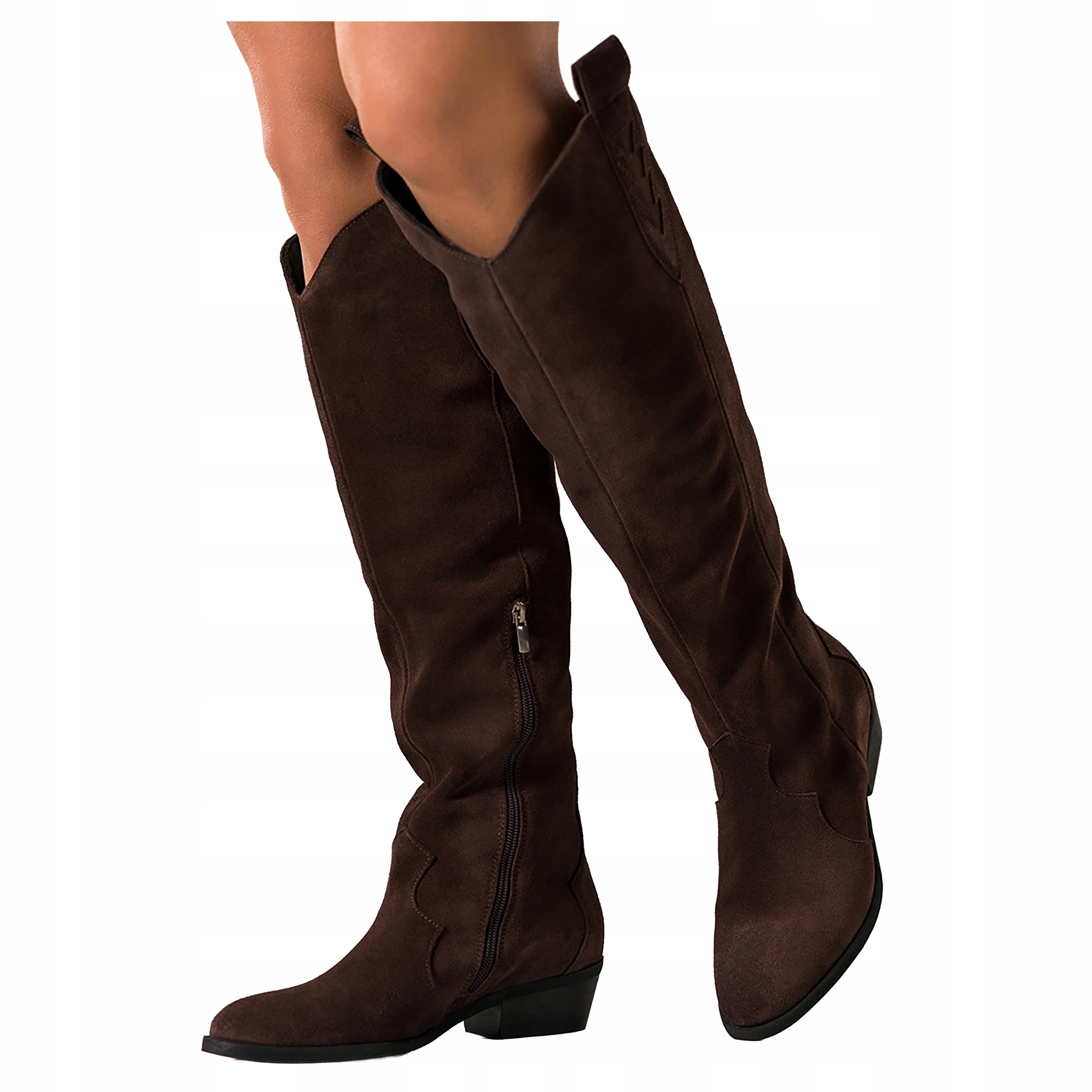 Čokoládové kozačky Dámské Kovbojské Boty Semišové Kožené Polské Pohodlné vel 37