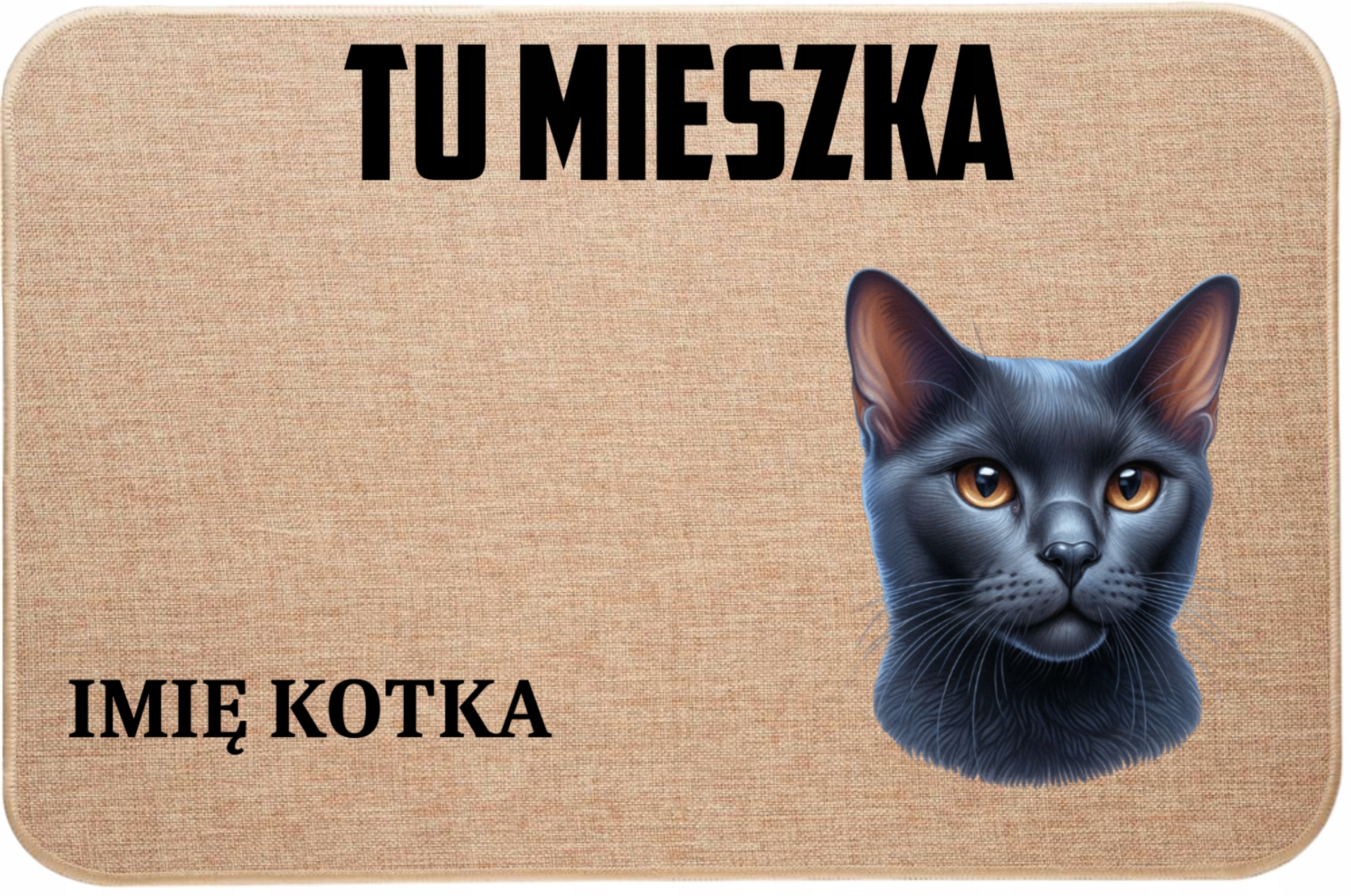 Ľanová Vstupná Rohožka S Mačkou Tu Žije Meno Mačiatka