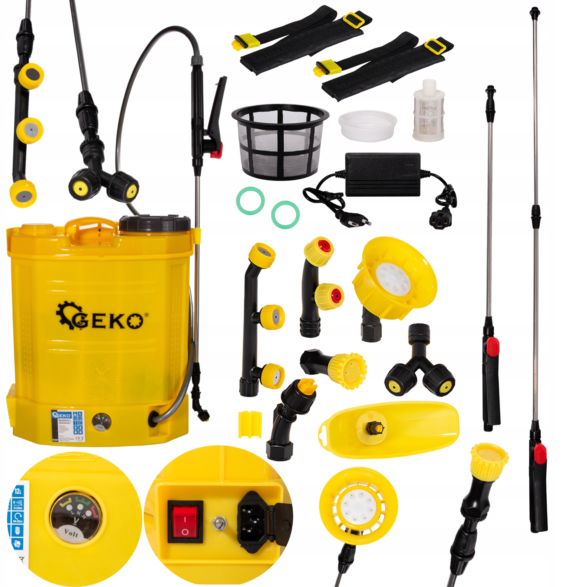 Akumulátorový Postřikovač Lehký 12L objemný 35W Výkonný 7 trysek Sada Geko