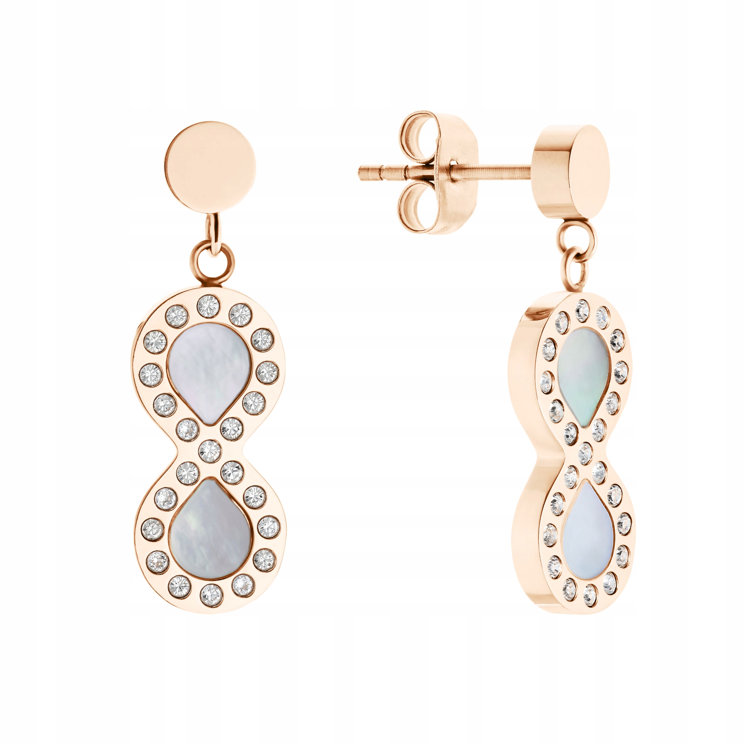 Náušnice Magnetické znamení nekonečna Růžové zlato Perlová hmota