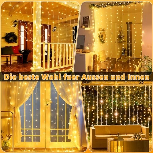 OLLNY Kurtyna Girlanda Świetlna Lampki Łańcuch 3x3m 300 LED — miniatura 7