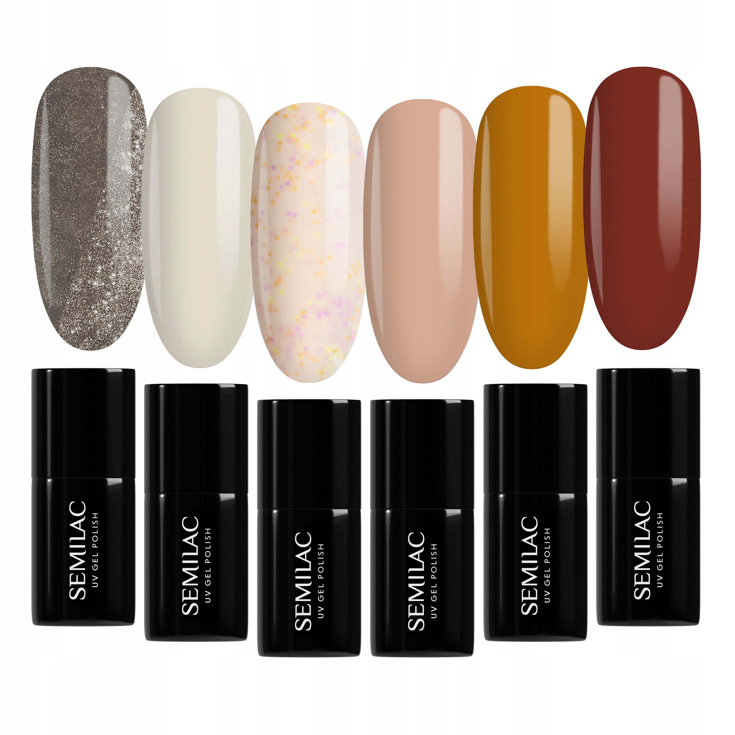 Semilac Zestaw Lakierów Hybrydowych Do Paznokci Ciepłe Odcienie Nude 6 Szt