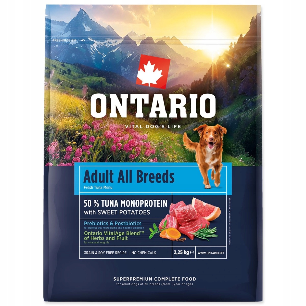 Levně Krmivo Ontario Adult All Breeds Monoprotein Tuna & Sweet Potatoes 2,25kg
