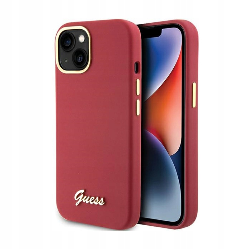 Guess Silicone Script Metal Logo & Frame – Pouzdro pro iPhone 15 (magenta)