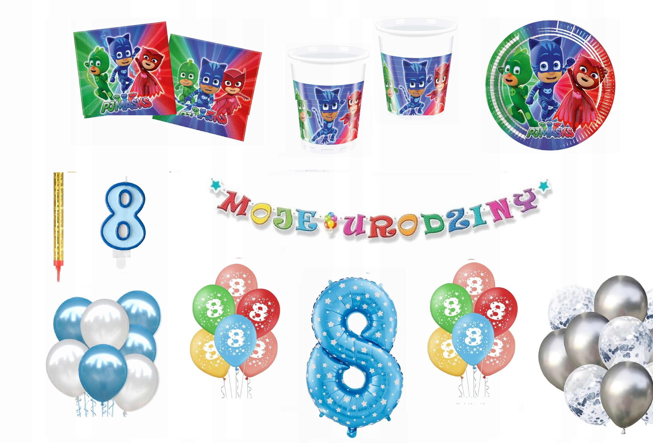 

Zestaw Pj Masks Pidżamersi 8 Urodziny Balony