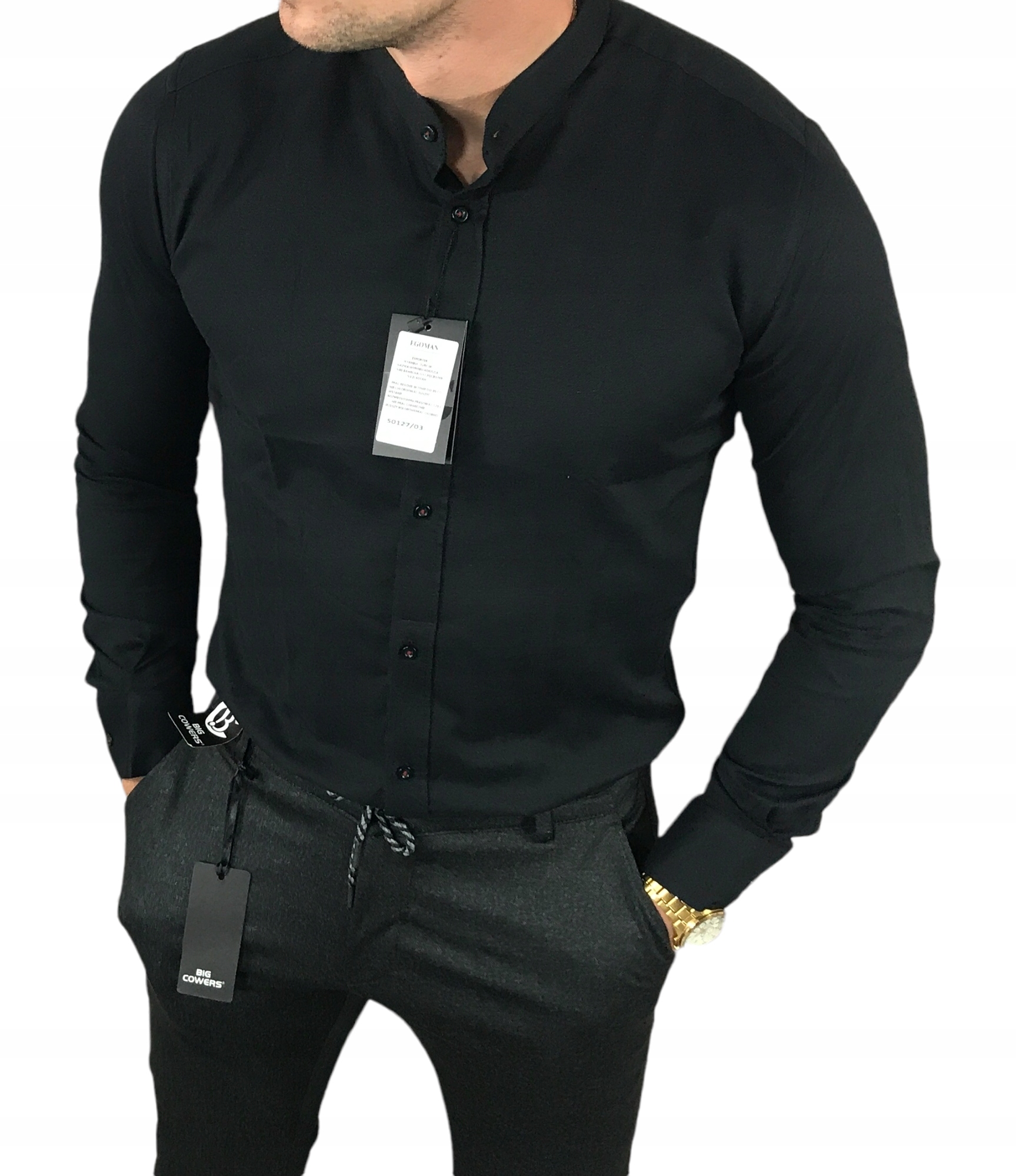 

Koszula slim fit ze stójką czarna EGO01 - XXL