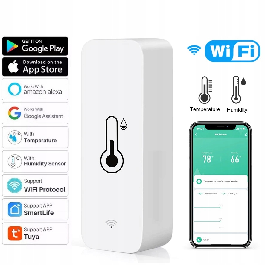 

Czujnik Wilgoci Temperatury Wifi Tuya Smart Life