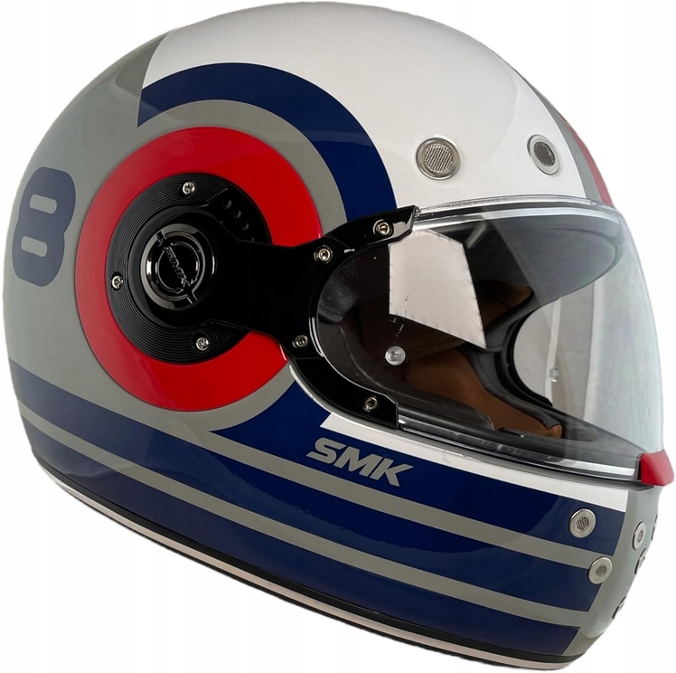 Integrálna Motocyklová Prilba Retro GL653 Modrá Červená Lesklá Šedá S 55-56