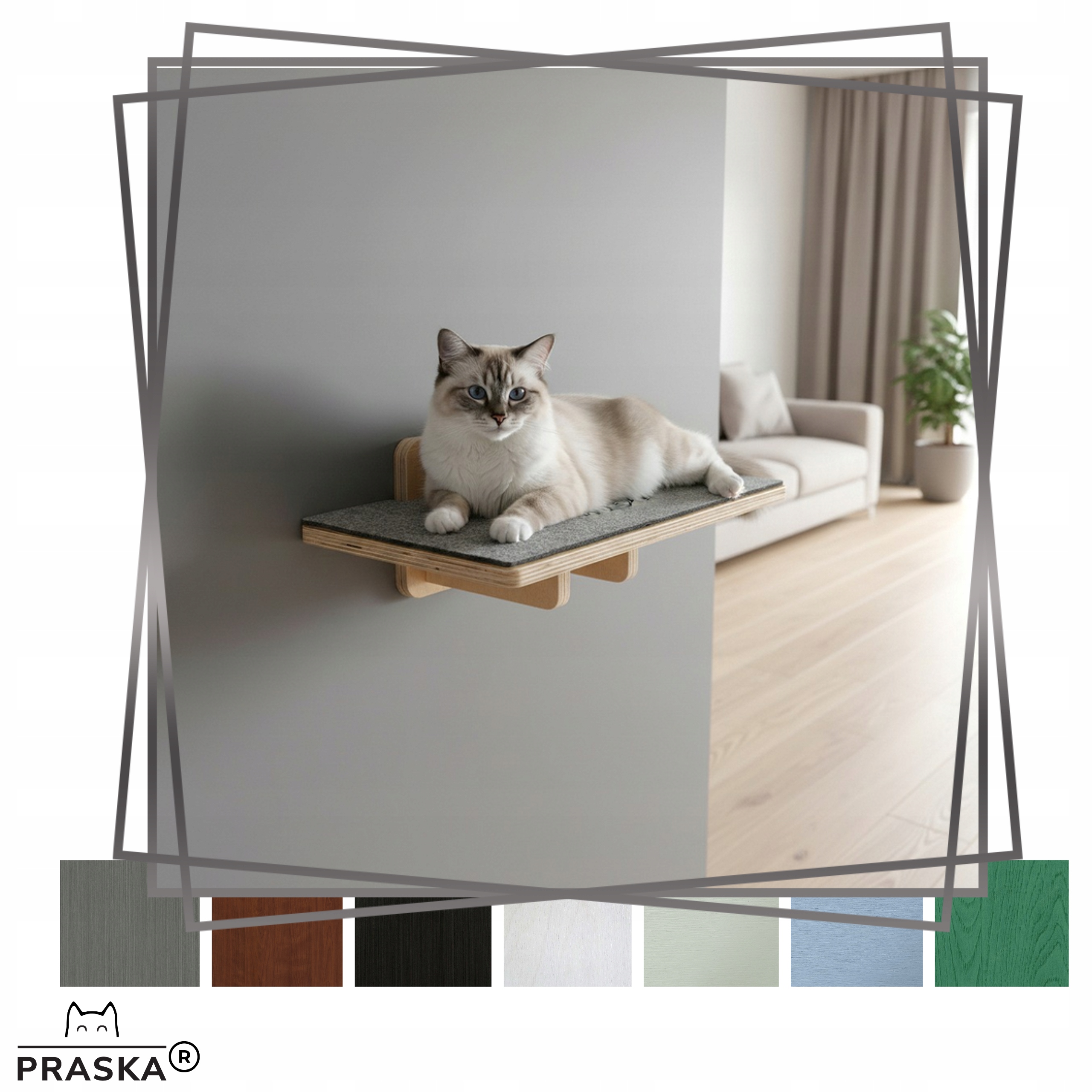 Levně Pražská police pro kočky se škrabadlem ShelfLevel 50x25 cm Plst Barvy Premium