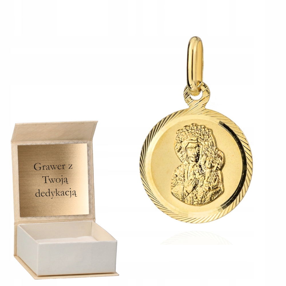 Zlatý přívěsek Medailon Panna Maria Čenstochovská pr. 585 Gravírování