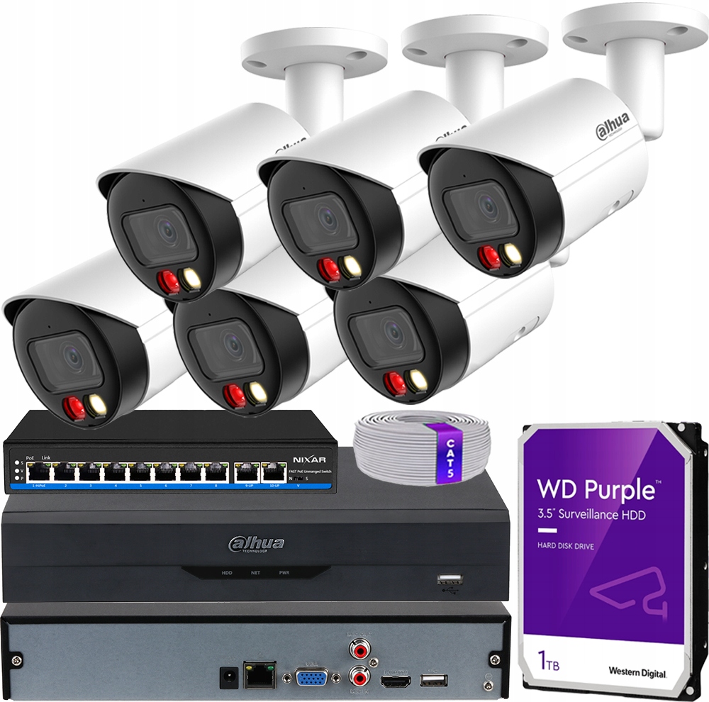 Sada na monitorovanie Ip 6 kamier Dahua WizSense 8Mpx PoE Led/ir 30m Aplikácia