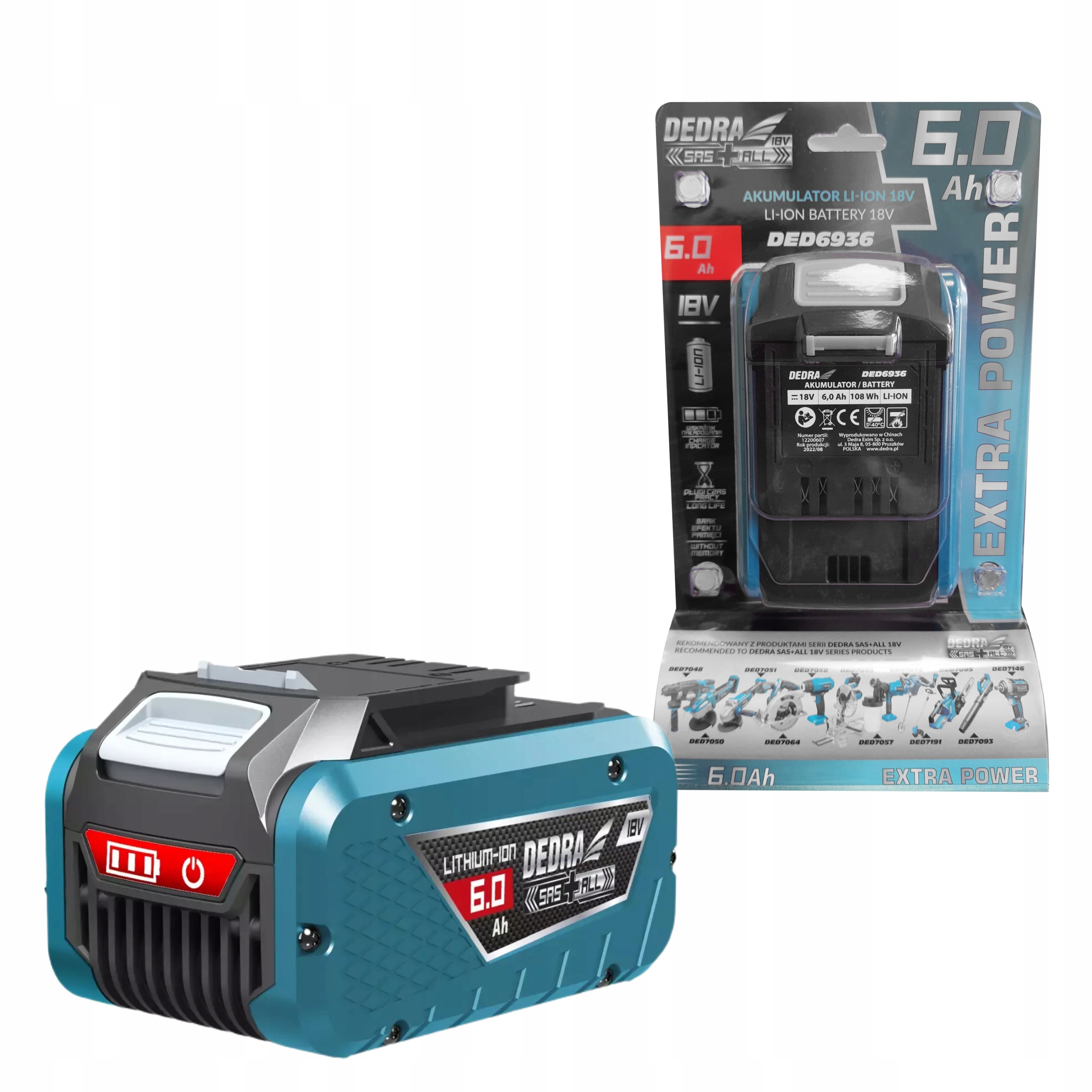 Dedra Akumulátor Baterie Li-Ion DED6936 6Ah 6.0Ah 18V Sas+ All Pro Nabíječku