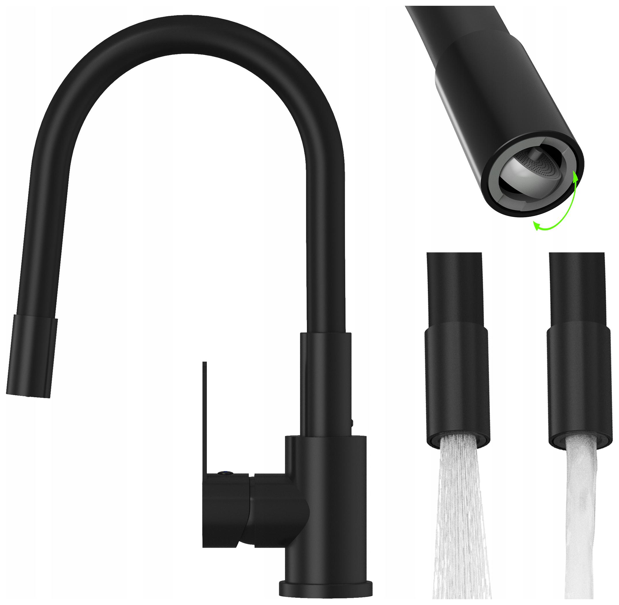 Bateria Kuchenna elastyczn wylewka Grado Plus kran obrotowy perlator czarny