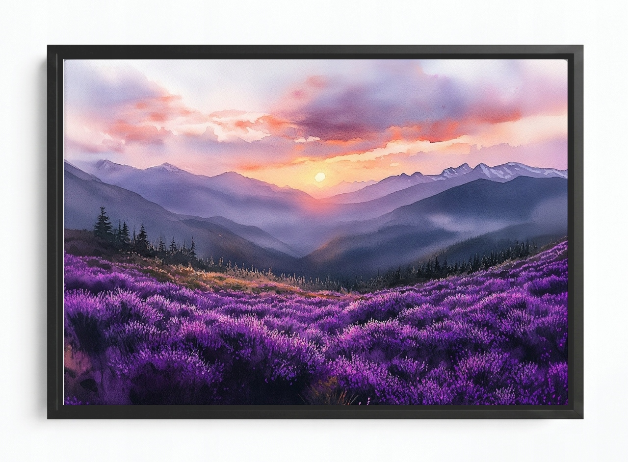 Obraz Rám Americký Box Krajina Hory Panorama Květiny Vřesoviště 120x80