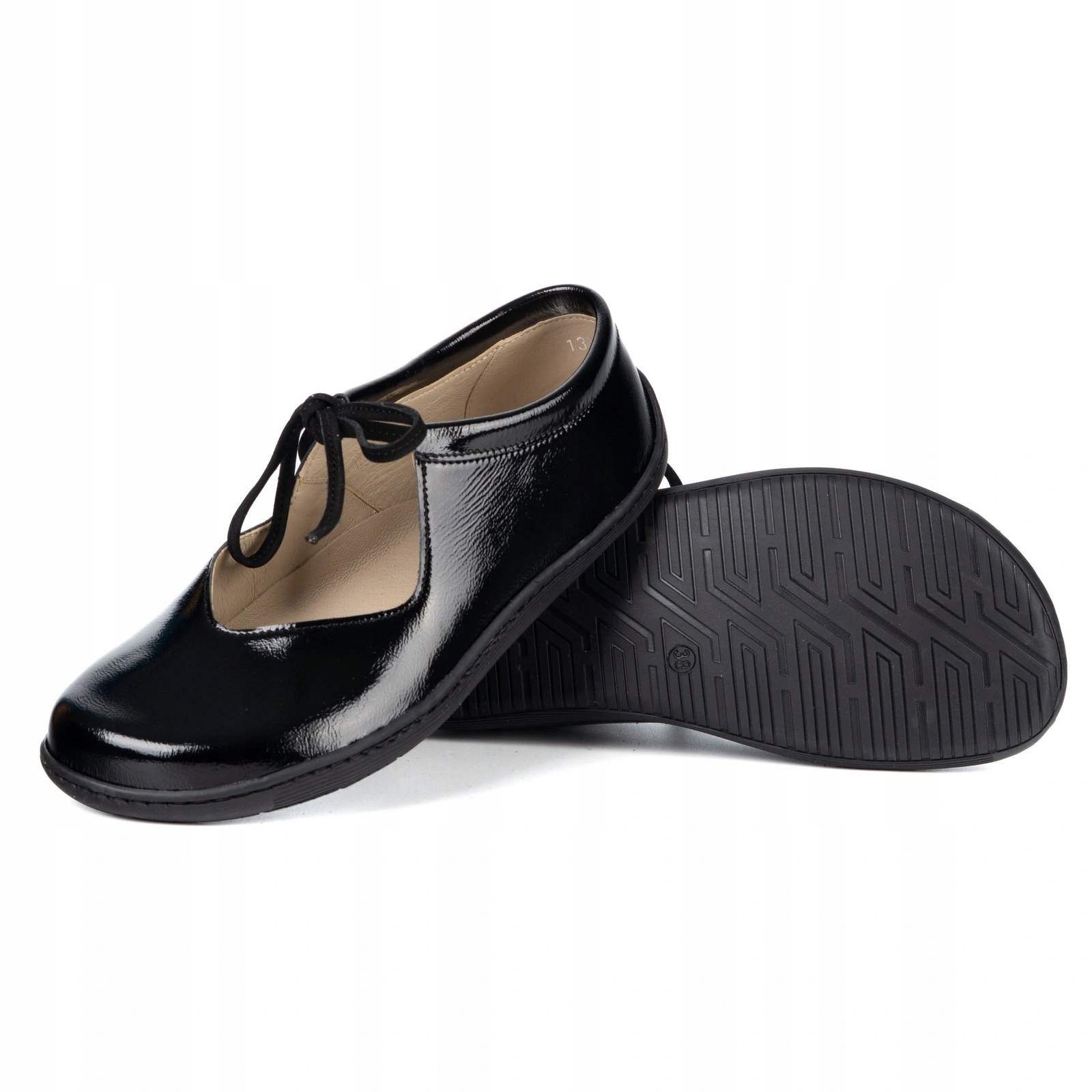 Kožené barefoot boty Olivier Classic Lace 1317 černý lak 38