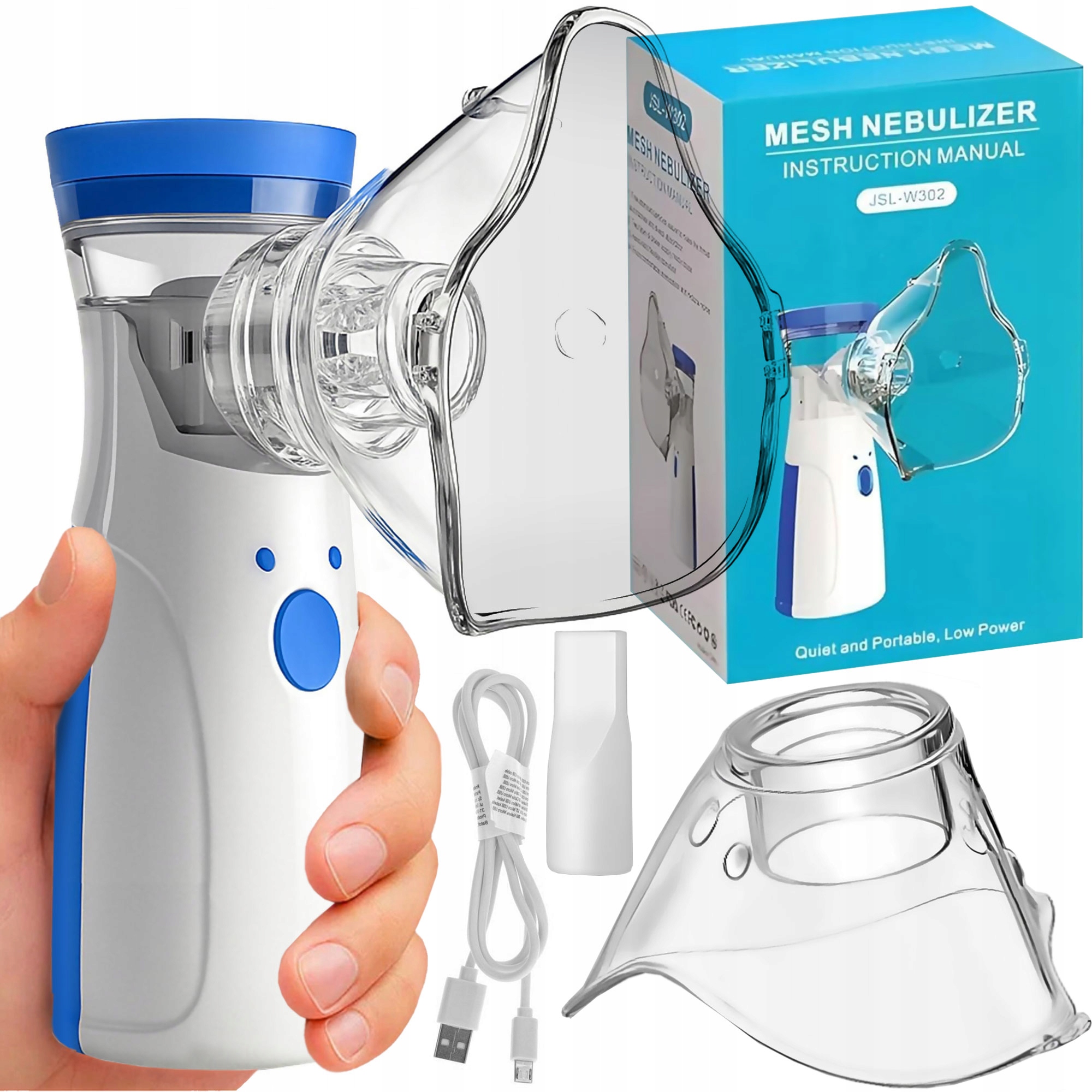 INHALATOR NEBULIZATOR DLA DZIECI DOROSŁYCH SIATECZKOWY PRZENOŚNY CICHY USB