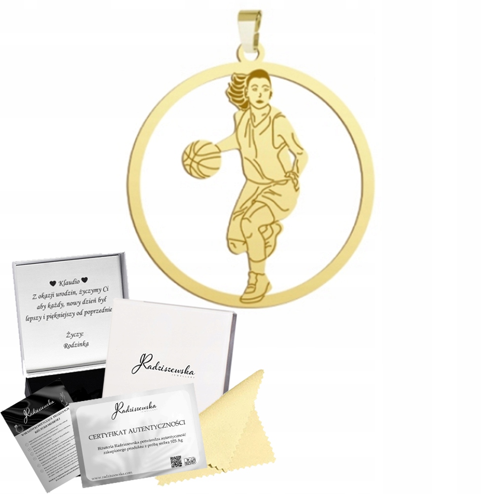 Přívěsek Zlatý Basketbalový Basketbal Stříbro 925 Dárek Přívěsek Gravírování