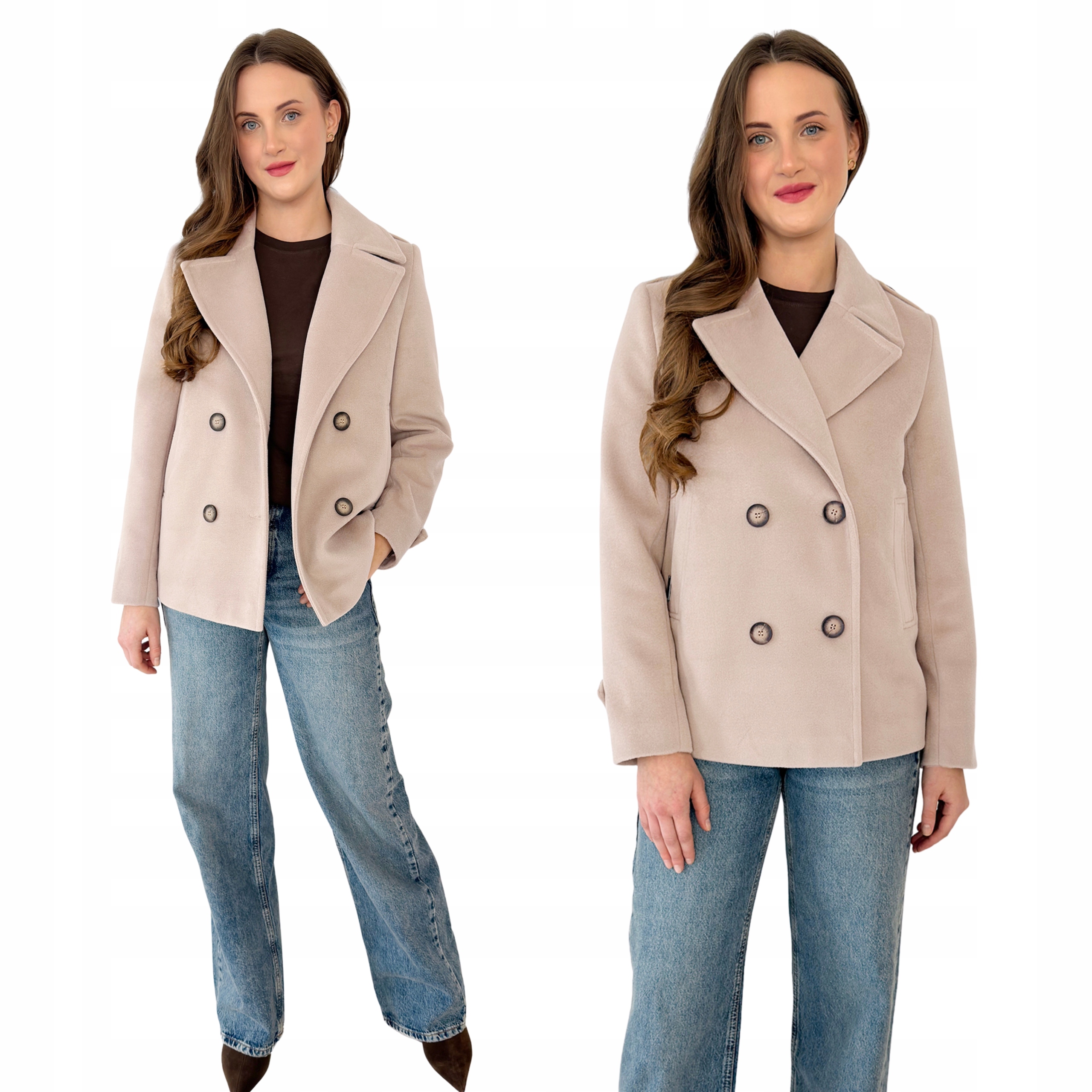 Krátký stylový dvouřadý dámský jarní kabát s vlnou a alpakou Sara