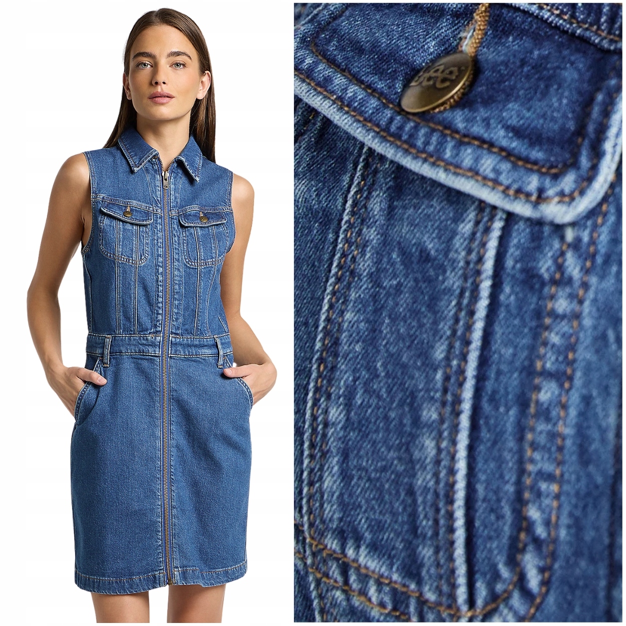 Lee Unionall Dress Waterfall vypasovaná šaty bez rukávů S