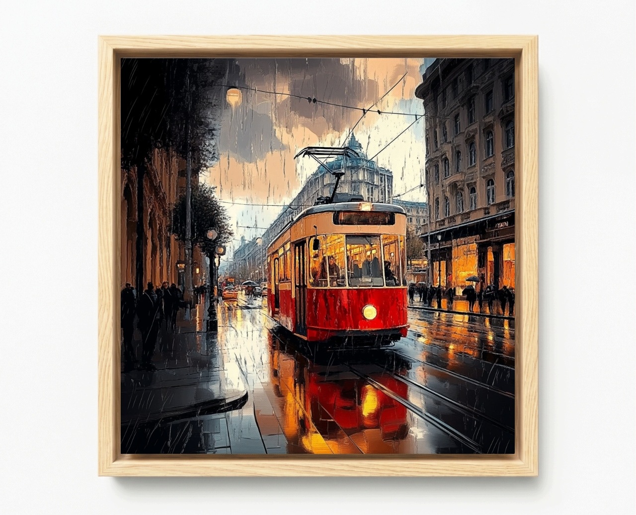 Obraz Rám Americký Box Město Ulice Déšť Tramvaj Doprava Cestování 50x50
