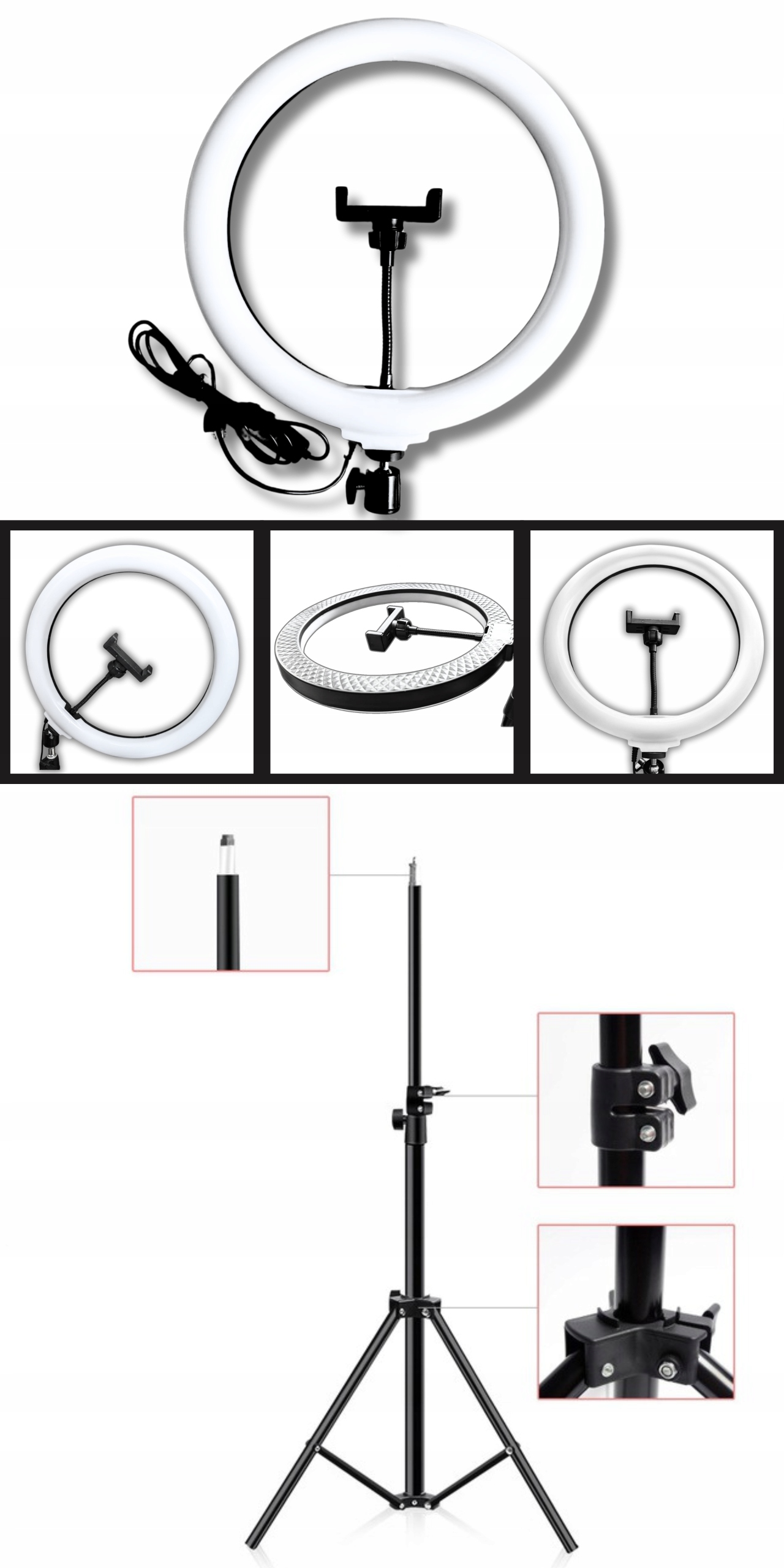 LAMPA PIERŚCIENIOWA RING KOSMETYCZNA LED+STATYW 220cm PILOT BLUETOOTH 65W Kod producenta lampka dla kosmetyczki barbera makijażystki