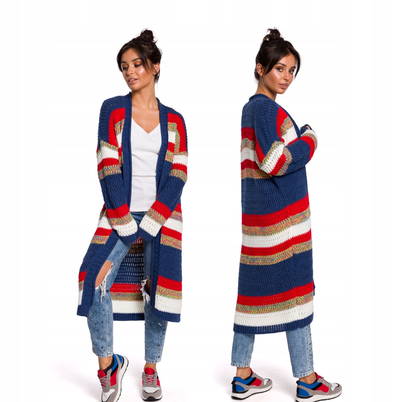 DAMSKI SWETER KARDIGAN SWETEREK KOLOROWY BEZ ZAPIĘCIA NIEBIESKI 40/42 L/XL