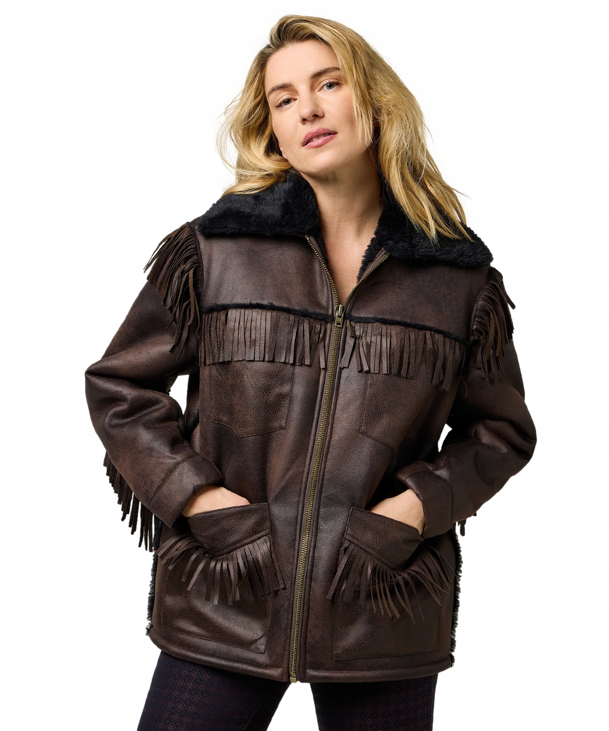 Bunda Wrangler Fringe Wrange 112371696 Hnědá kožená velikost S