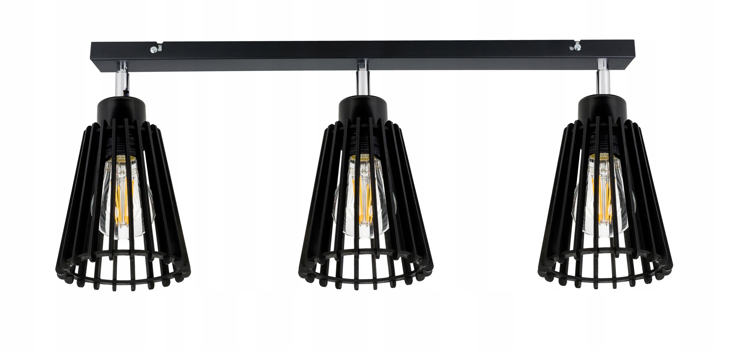 Lampa czarna plafon żyrandol ruchomy sufit klosz 3 Drewno piramidka eko