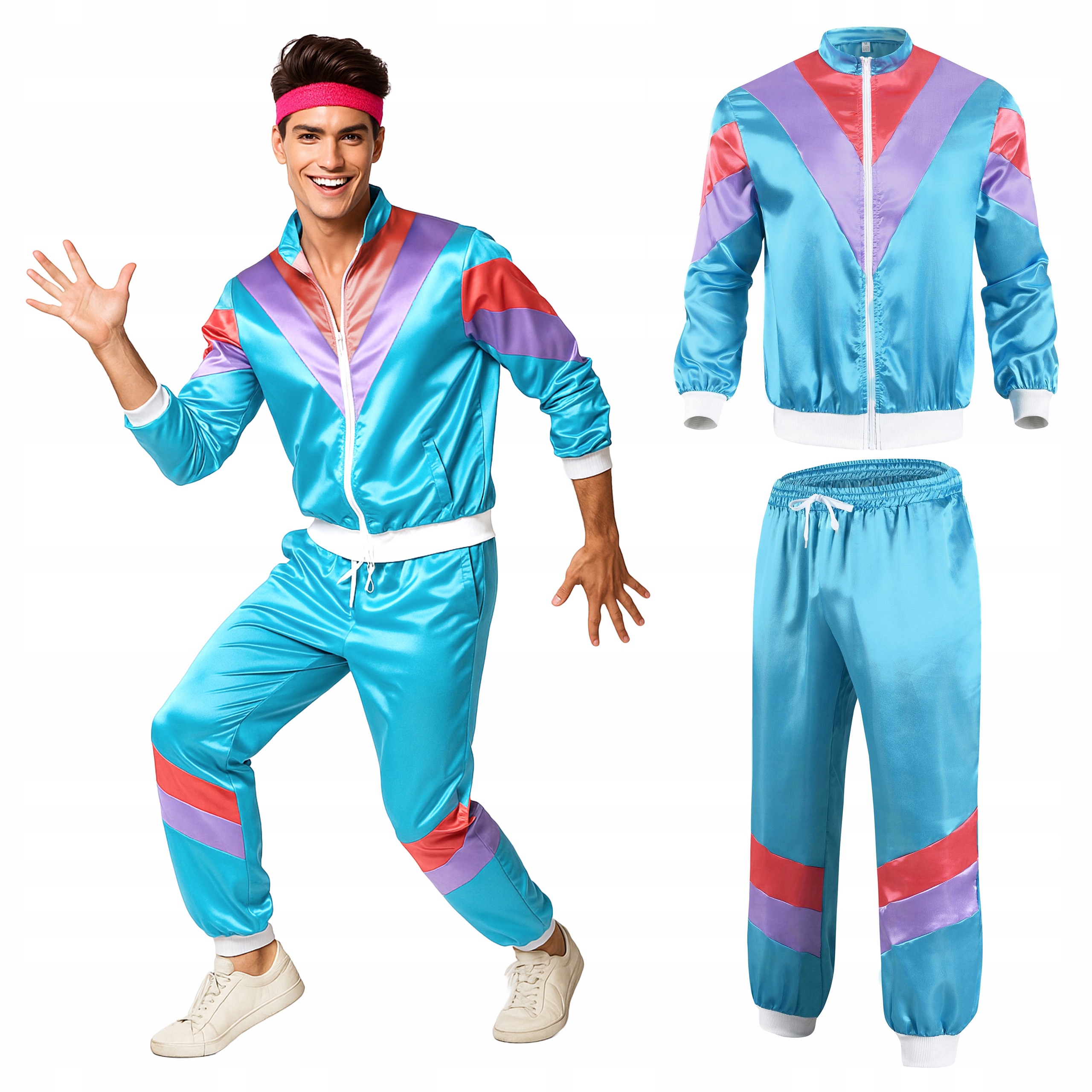 Strój dres lata 80 przebranie Retro dresy kostium Disco bluza vintage XL