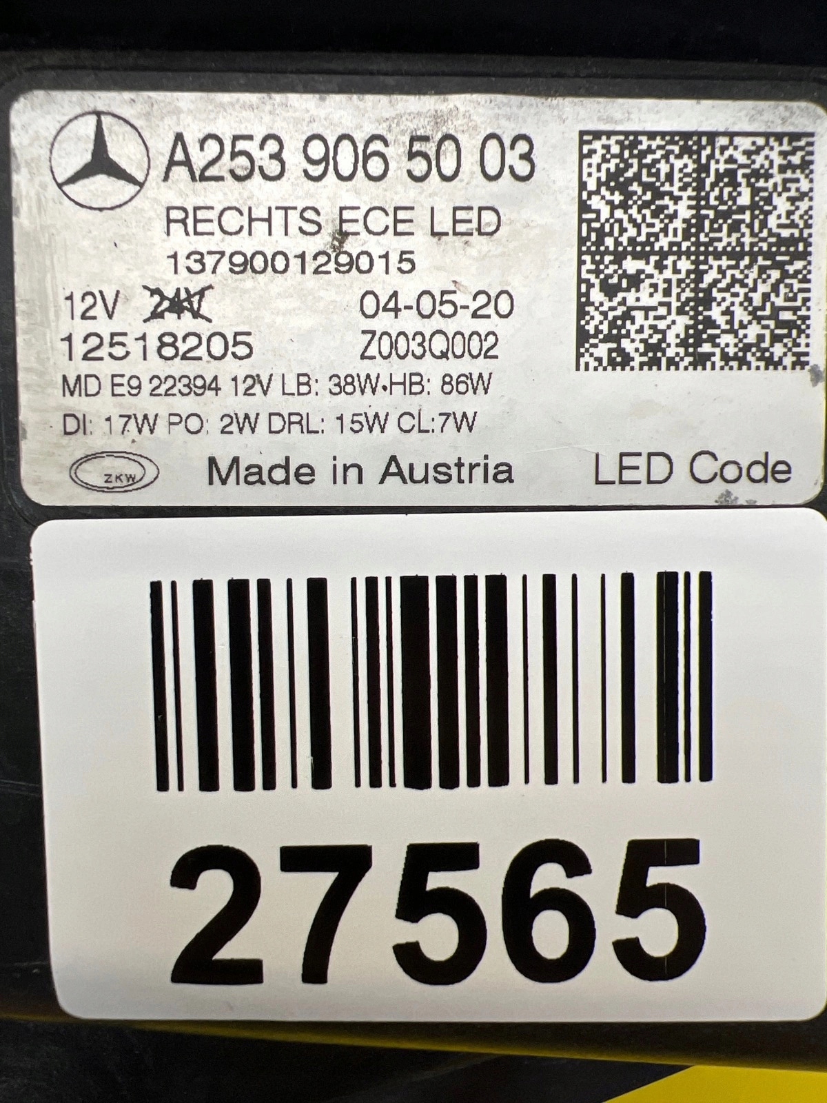 light right Mercedes GLC W253 LIFT Full Led A2539065003