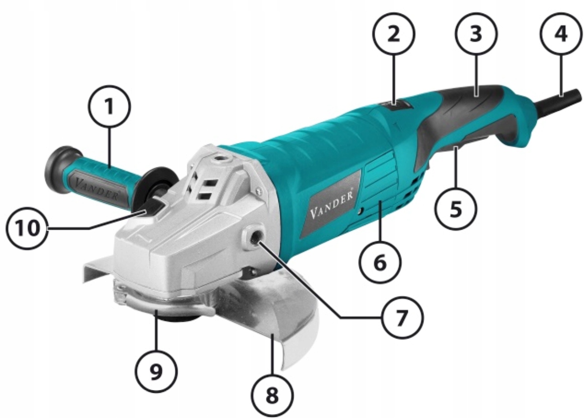 SZLIFIERKA KĄTOWA 230 MM WOLNY START DUŻA 2500 W Informacje dodatkowe łagodny rozruch zabezpieczenie włączenia