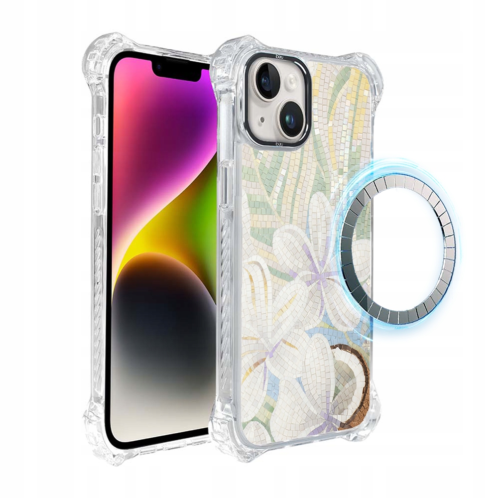 Pouzdro pro iPhone 14 Ibizu DropGuard Ultra s MagSafe, bílá lilie