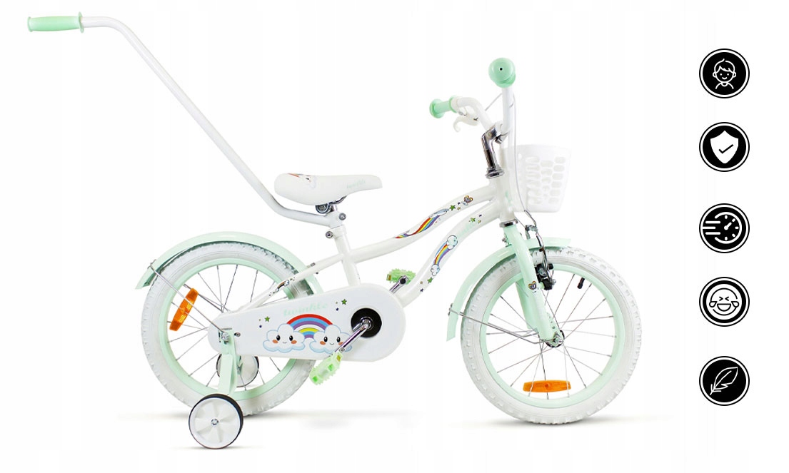 ROWER ROWEREK DZIECIĘCY DLA DZIEWCZYNKI PROWADNIK KOŁO 16 CALI RAINBOW MINT Marka SIrox