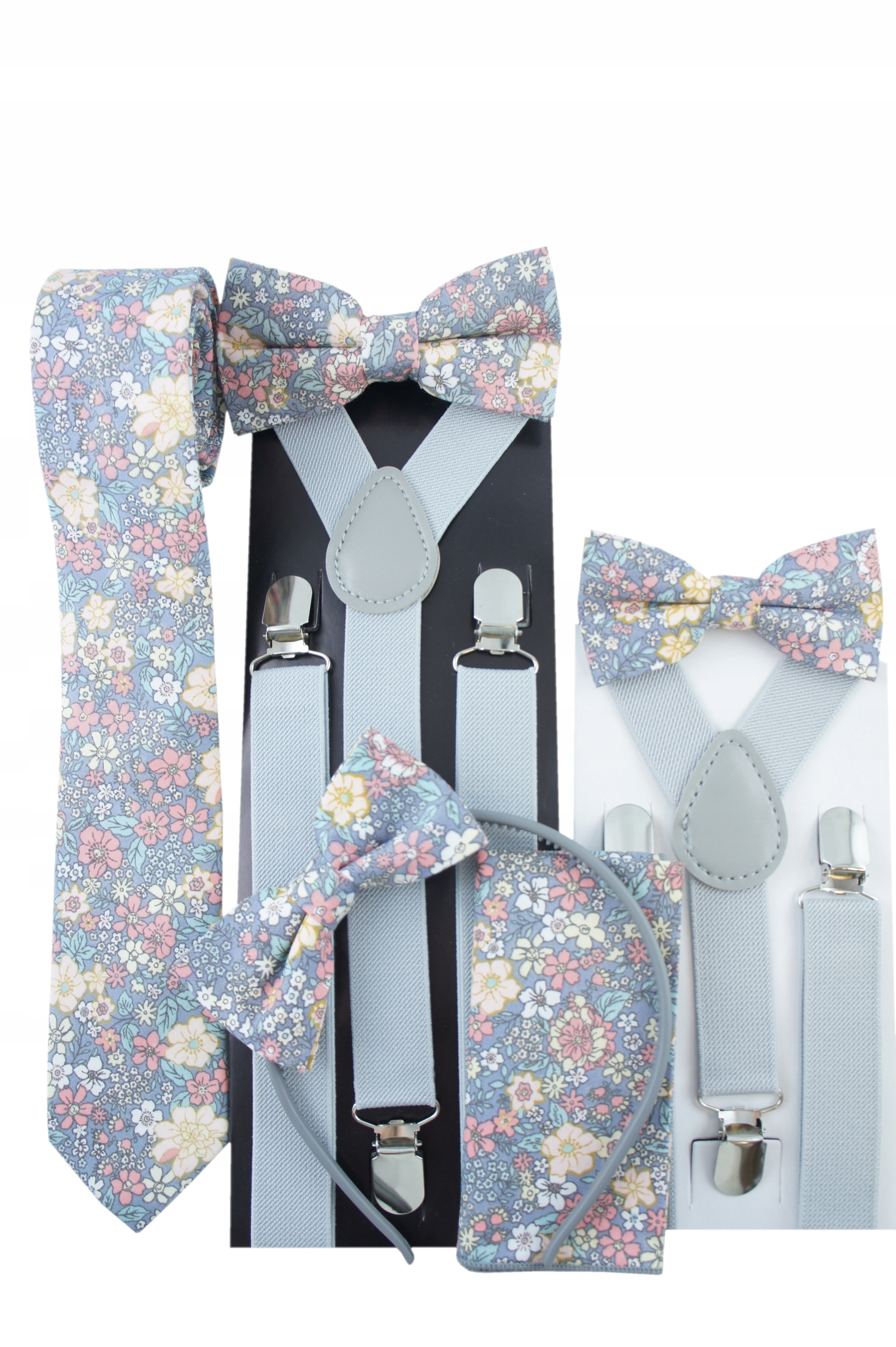 Poszetka do marynarki W KWIATY szara w kwiatki Materiał dominujący poliester