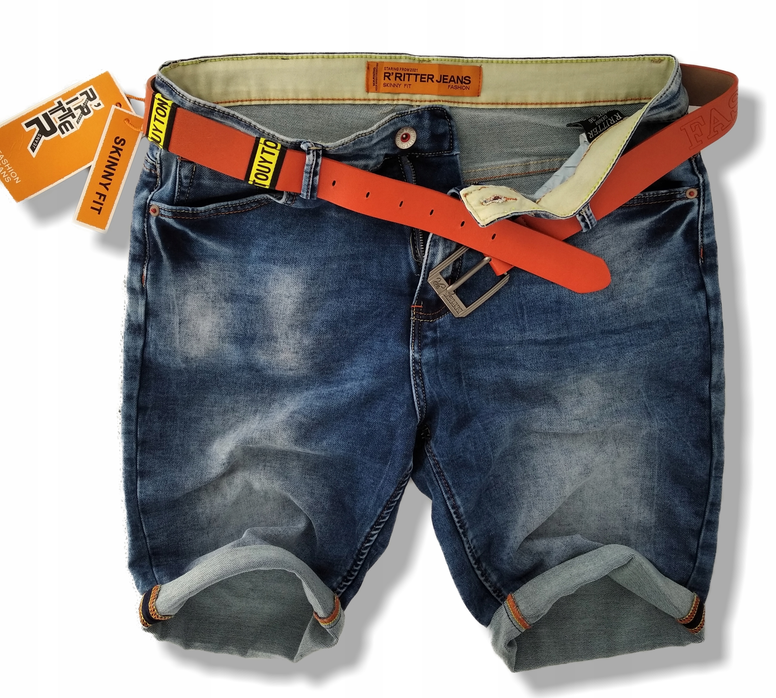 

Spodenki Męskie Letnie Jeansowe Jasne W30 Orange