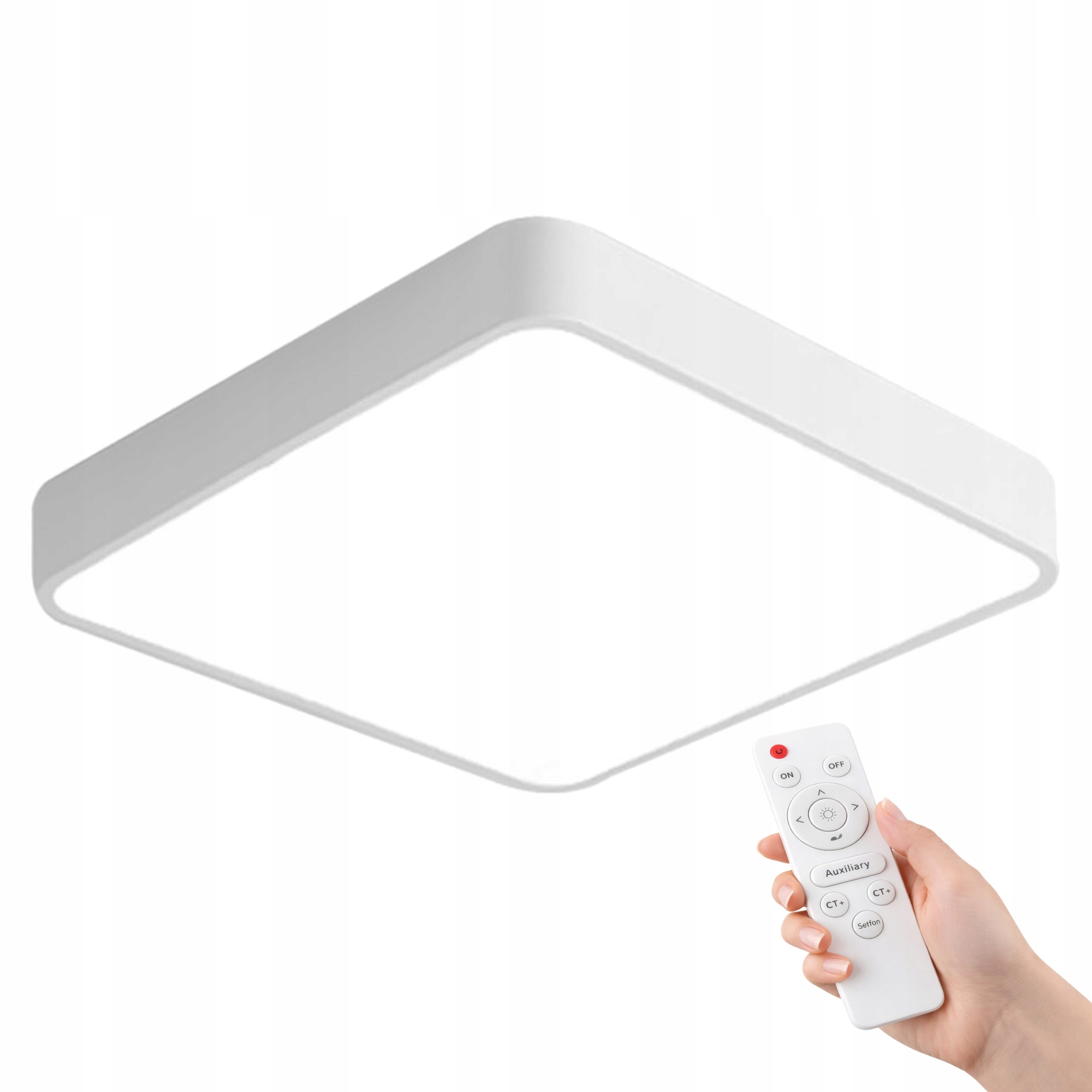 Lampa Biała Kwadratowa Plafon Led Biały 40CM Do Salonu Sypialni Pilot