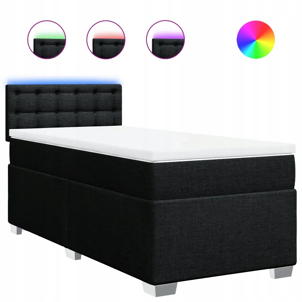 Kontinentální postel 200 x 90 x 100,5 cm černá s Led osvětlením