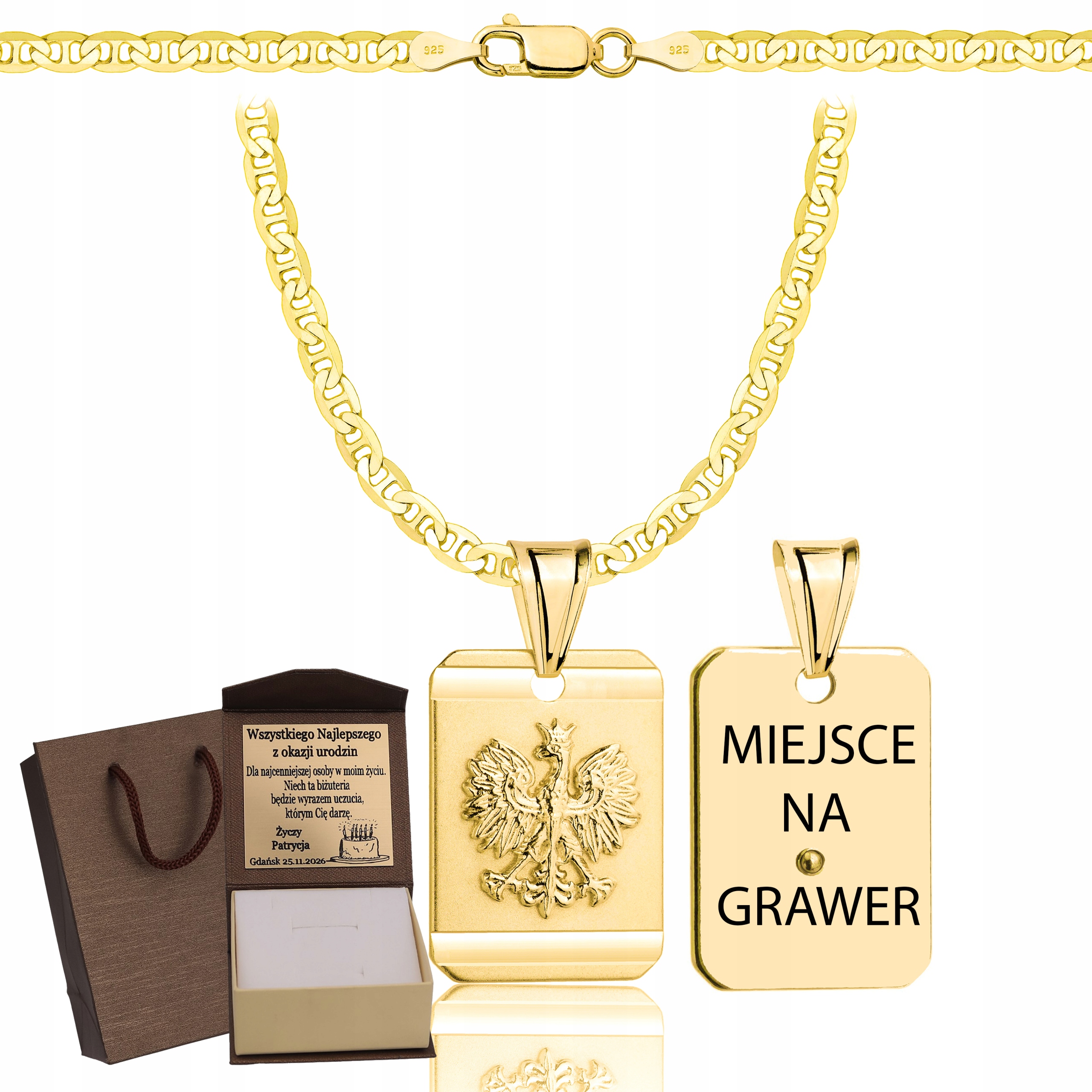 Zlatý Plný Řetízek Pánský Pancr S Medailonem Pr 925 585 Gravírování Bonus