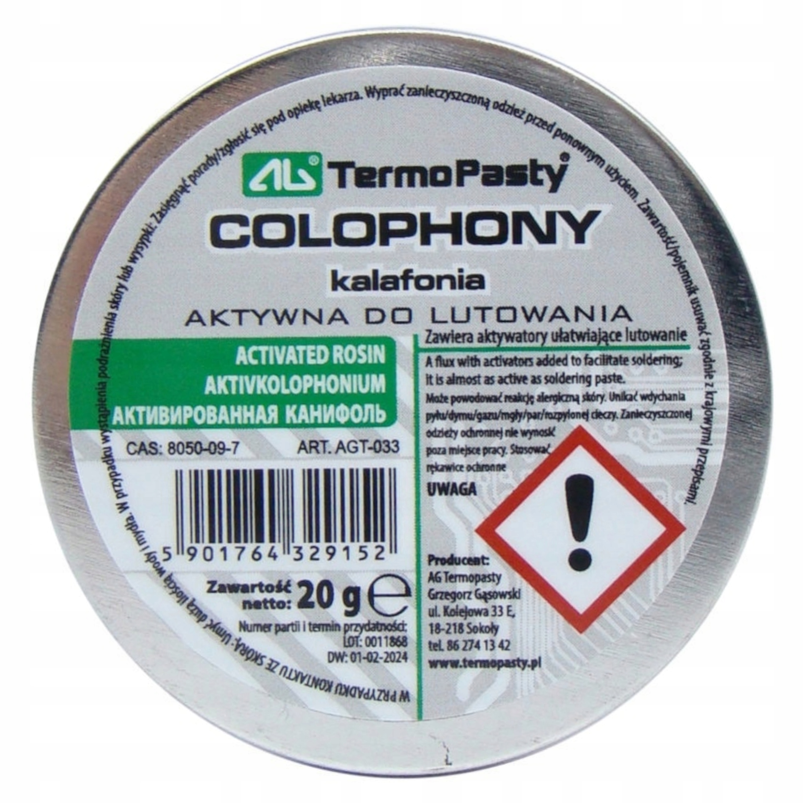 

Kalafonia lutownicza Ag do lutowania pasta 20g