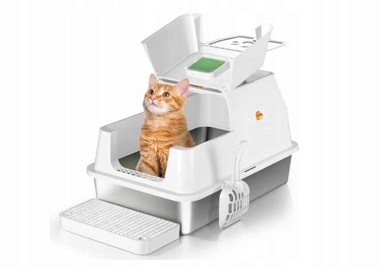 Levně Toaleta pro kočky z nerezové oceli s klapkou, velká, uzavřená