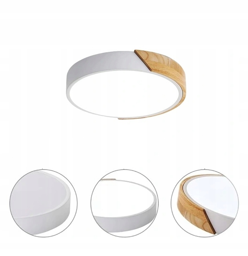 Lampa Sufitowa Plafon Led Okrągłe Drewno 24W 6000K