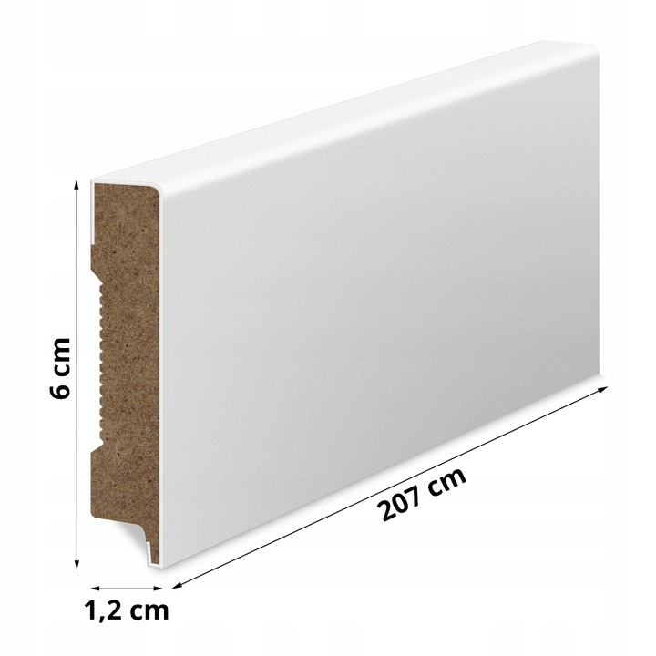 60x12 mm LISTWA PRZYPODŁOGOWA BIAŁA MDF DEKORACYJNA COKÓŁ promień R2 Kod producenta 6-12-R2-B