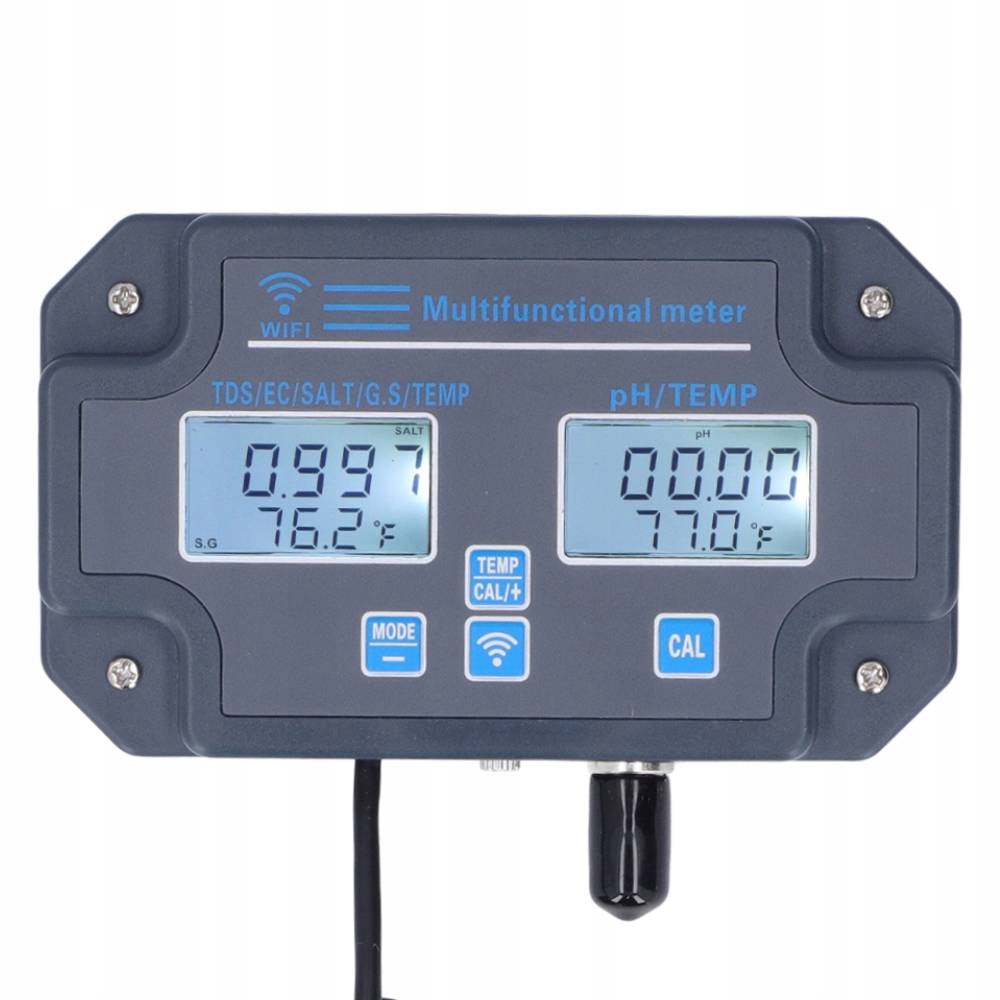 Levně Tester Vody 6v1 Ph Teplota Tds Sůl Sg Ec Wifi Aplikace