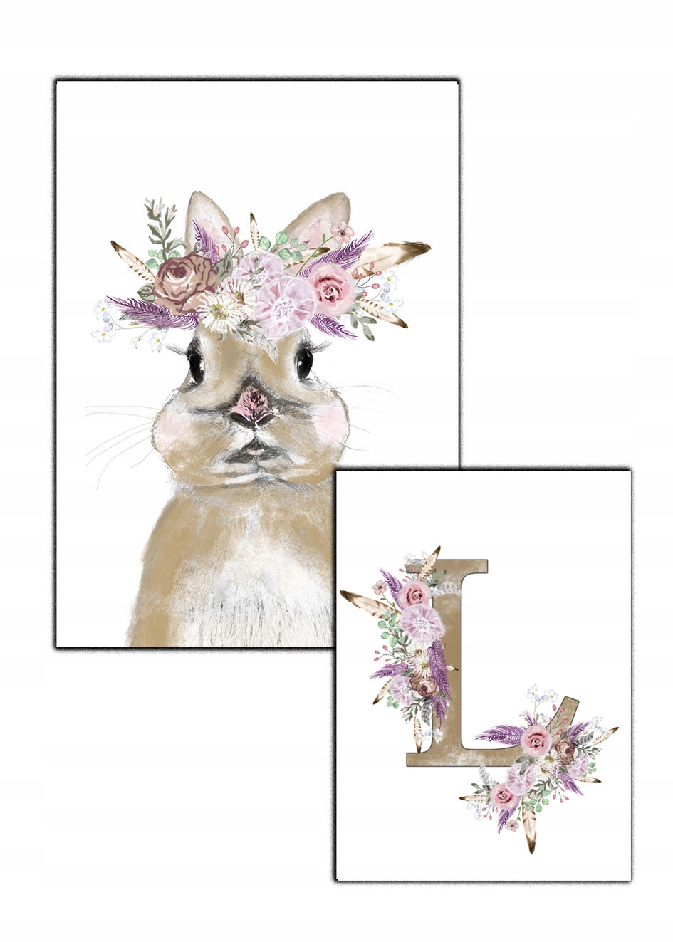 2 PLAKATY królik metryczka boho literka a3 i a4