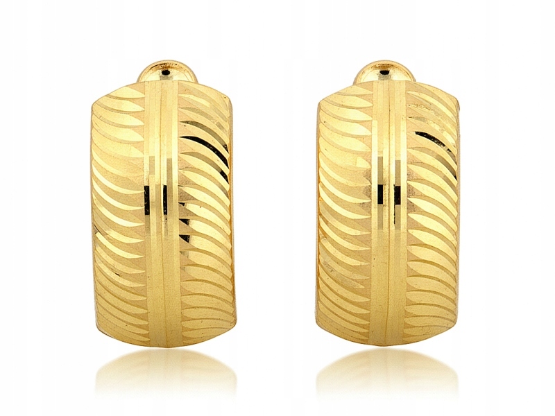Zlaté náušnice 585 lesklé plechy s Diamantem 1.43 g, elegantní vzor
