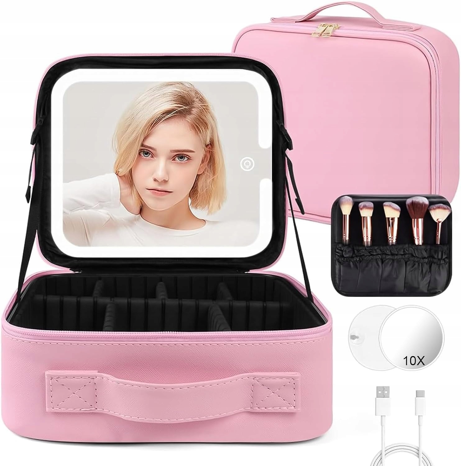 Kosmetická taštička, organizér na make-up, se zrcadlem, 3 režimy osvětlení H508